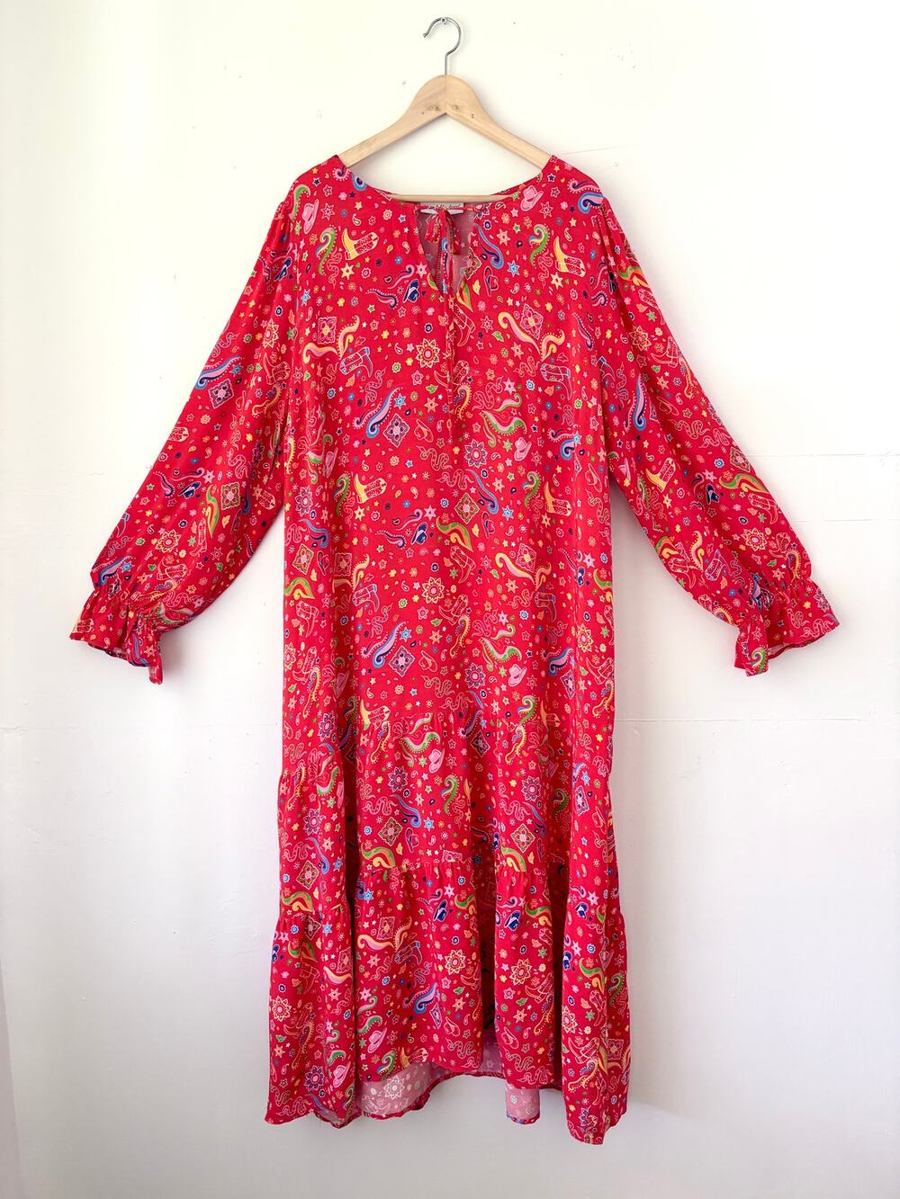 Never Fully Dressed Red Dolly Western Print Flowy Midi Dress- Plus Size 14